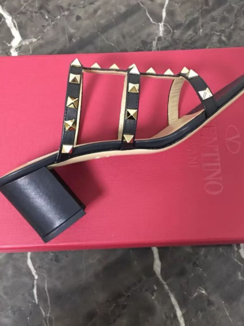 Valentino Garavani Gold Rockstud Cage Mule Low Heel Sandals - Picture 9 of 9